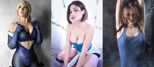 Игривая Jill Valentine в косплей костюме