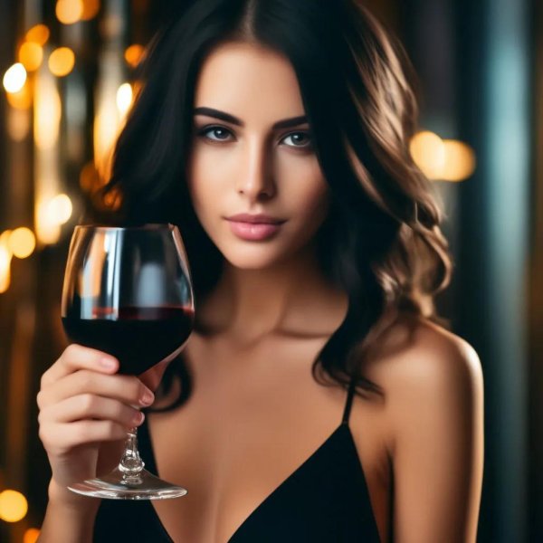 Очаровательная девушка с бокалом вина