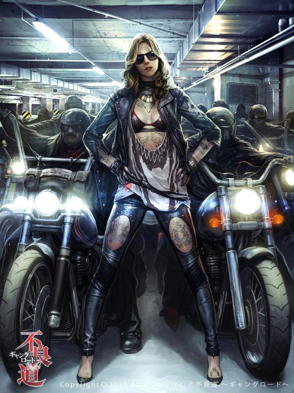 Девушка на мотоцикл, Cyberpunk байкер, Девушка на мотоцикле арт