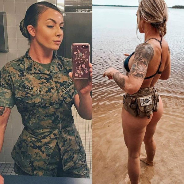 Сексуальная военнослужащая в форме и обнаженная