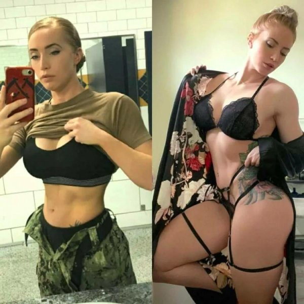 Сексуальная девушка в униформе и без одежды