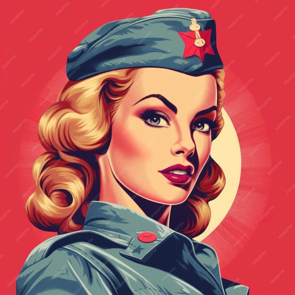Девушка на советском плакате в пин ап стиле