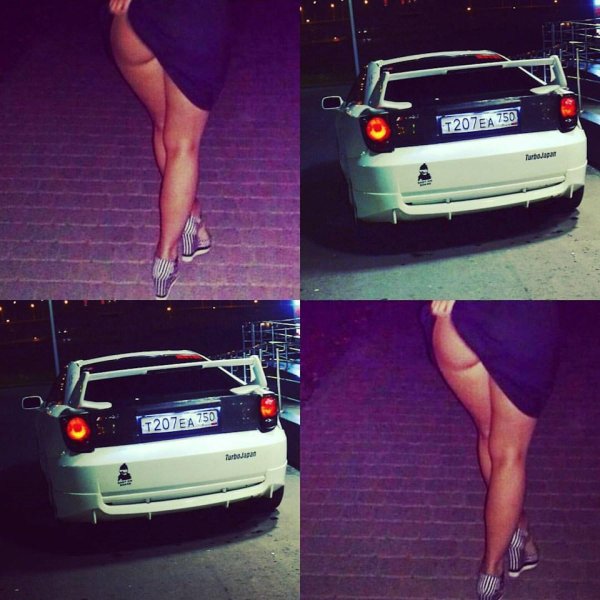 Соблазнительная девушка за рулем Toyota Celica