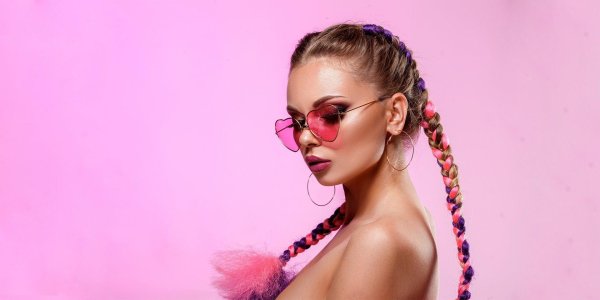 Девушка в розовых очках, Девушка в очках, Яркие макияж