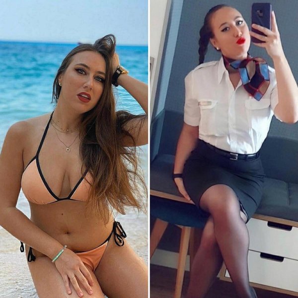 Стюардессы в униформе и без нее, Красивые девушки стюардессы, Сексуальная стюардесса